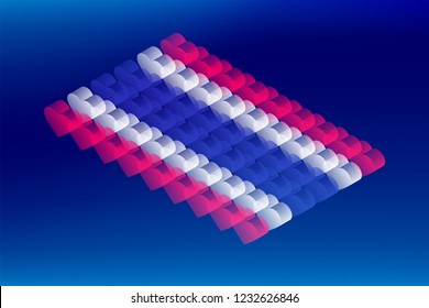 Isometric love heart box transparency, Thailand national flag shape, Blockchain cryptocurrency concept design illustration isolated on blue gradients background, Editable stroke