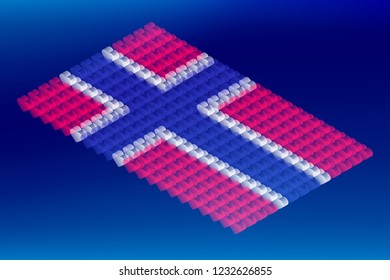 Isometric love heart box transparency, Norway national flag shape, Blockchain cryptocurrency concept design illustration isolated on blue gradients background, Editable stroke