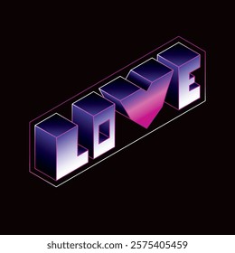 Isometric love letters on black background