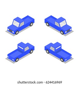 Isometric low poly 3d vector illustration of blue cars. Icon for web. Isolated on white background. 