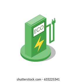 Isometric low poly 3d vector illustration of green eco refueling. Icon for web. Isolated on white background. 