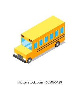 Isometric low poly 3d vector illustration of yellow school bus. Icon for web. Isolated on white background.