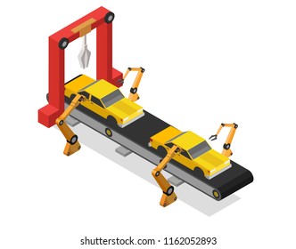 Isometric low poly assembly line car