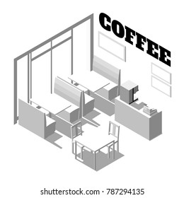 isometric low poly coffee shop interior. 3D vector illustration