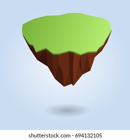 Isometric low poly floating island isolated on the background. Polygonal 3d design or infographic element with shadow. Vector illustration. Eps10.