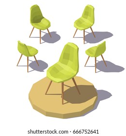 Isometric Low Poly Green Office Chair. Vector Low Poly Illustration.