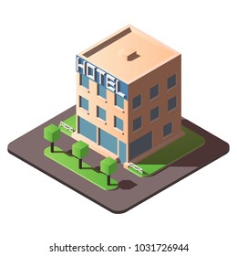 Isometric low poly hotel