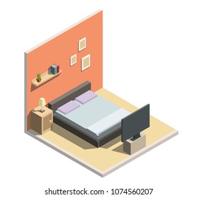 Isometric low poly living room interiors vector 3d set