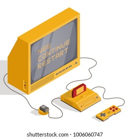 Isometric low poly retro console with tv