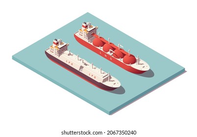 Isometric low poly tankers set. Lng tanker and lpg tanker. Vector illustrator. Collection