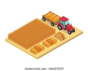 Isometric low poly vector farm elements background