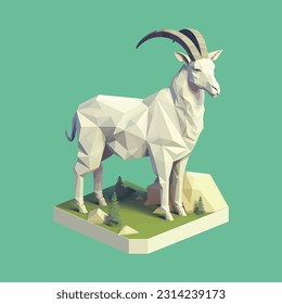 isometric low polygon goat, origami style, geometric animal