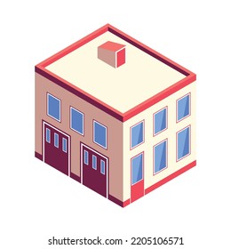 Isometric Low Rise Urban Building Exterior 3d Vector Illustration