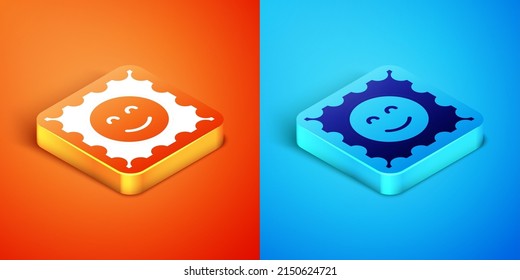 Isometric LSD acid mark icon isolated on orange and blue background. Acid narcotic. Postmark. Postage stamp. Health danger. Vector