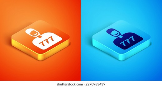 Isometric Lucky player icon isolated on orange and blue background.  Vector