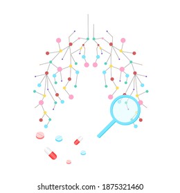 Isometric Lungs Checkup on the screen. Medical internet consultation concept. 3D Lungs healthcare consulting web service,  pulmonology fluorographic examination, hospital service vector illustration. 