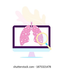 Isometric Lungs Checkup on the screen. Medical internet consultation concept. 3D Lungs healthcare consulting web service,  pulmonology fluorographic examination, hospital service vector illustration. 