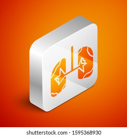 Isometric Lungs icon isolated on orange background. Silver square button. Vector Illustration