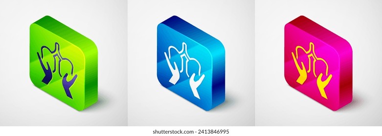Isometric Lungs icon isolated on grey background. Square button. Vector