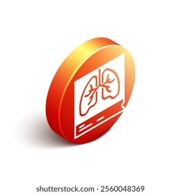 Isometric Lungs x-ray diagnostics icon isolated on white background. Snapshot of the lungs. Orange circle button. Vector