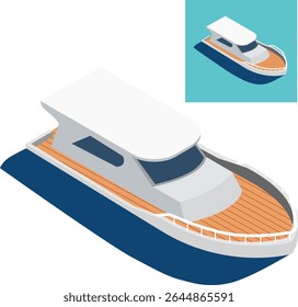 Isometric Luxury Yacht or Small Motorboat Illustration