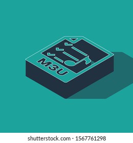 Isometric M3U file document. Download m3u button icon isolated on green background. M3U file symbol.  Vector Illustration