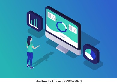 Isometric Mac Computer Analytics Vectorart Illustration