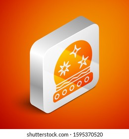 Isometric Magic ball icon isolated on orange background. Crystal ball. Silver square button. Vector Illustration