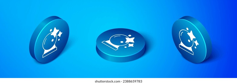 Isometric Magic ball icono aislado en fondo azul. Balón de cristal. Botón de círculo azul. Vector