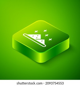 Isometric Magic powder icon isolated on green background. Green square button. Vector