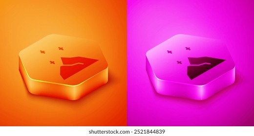 Isometric Magic powder icon isolated on orange and pink background. Hexagon button. Vector