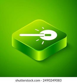Isometric Magic wand icon isolated on green background. Star shape magic accessory. Magical power. Happy Halloween party. Green square button. Vector