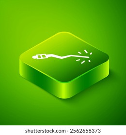 Isometric Magic wand icon isolated on green background. Star shape magic accessory. Magical power. Happy Halloween party. Green square button. Vector