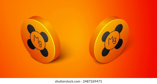 Isometric Magnesium chemical element icon isolated on isolated on orange background. Orange circle button. Vector