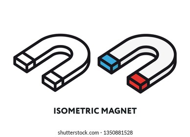 Isometric Magnet Attraction Force. Flat Line Vector Icon.