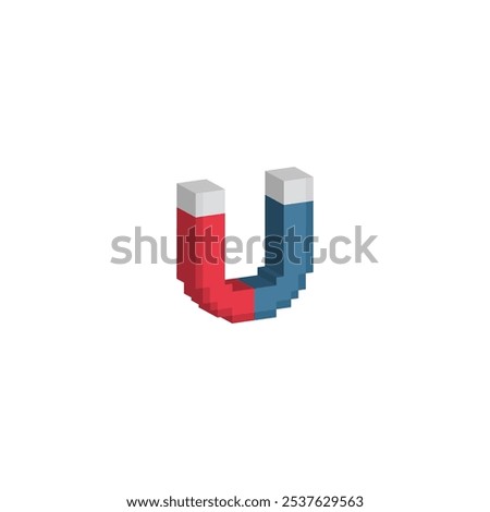 isometric Magnet icon 8 bit, pixel art magnetic icon for game logo.