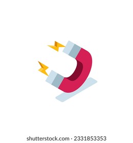 isometric magnet icon in color on white background, attraction force or seo