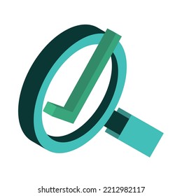 isometric magnifier check mark icon isolated