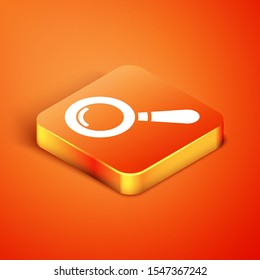 Isometric Magnifying glass icon isolated on orange background. Search, focus, zoom, business symbol.  Vector Illustration