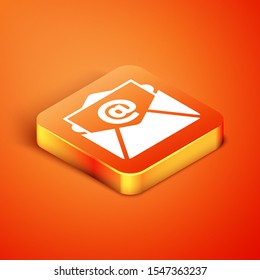 Isometric Mail and e-mail icon isolated on orange background. Envelope symbol e-mail. Email message sign.  Vector Illustration