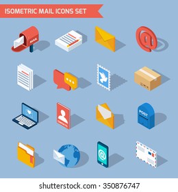 Isometric Mail Icons Set With 3d Mailbox Email Envelope Isolated Vector Illustration