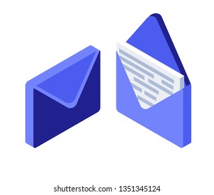 Isometric mail with letter inside. Icons on a white background