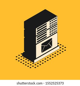 Isometric Mail server icon isolated on yellow background.  Vector Illustration
