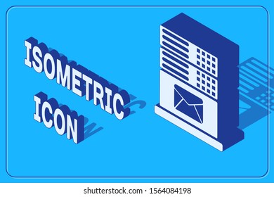 Isometric Mail server icon isolated on blue background.  Vector Illustration