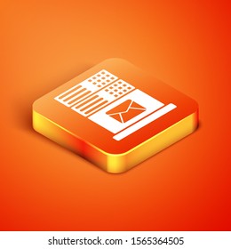 Isometric Mail server icon isolated on orange background.  Vector Illustration