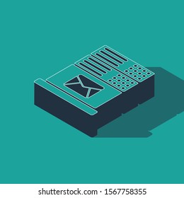 Isometric Mail server icon isolated on green background.  Vector Illustration