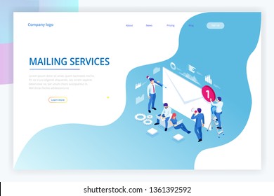 Isometric mailing list or mailing services. Online marketing and communication. Electronic mail message concept as part of business marketing.