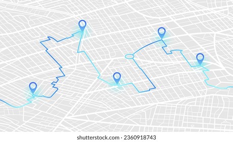 Isometric main road throughout map. Navigation mapping technology for obtaining data on distance and turns of the path. The path from a point to the intended goal, many destinations, signs Vector