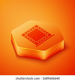 Isometric Makeup mirror with lights icon isolated on orange background. Orange hexagon button. Vector Illustration