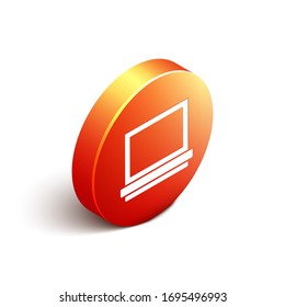 Isometric Makeup powder with mirror icon isolated on white background. Orange circle button. Vector Illustration